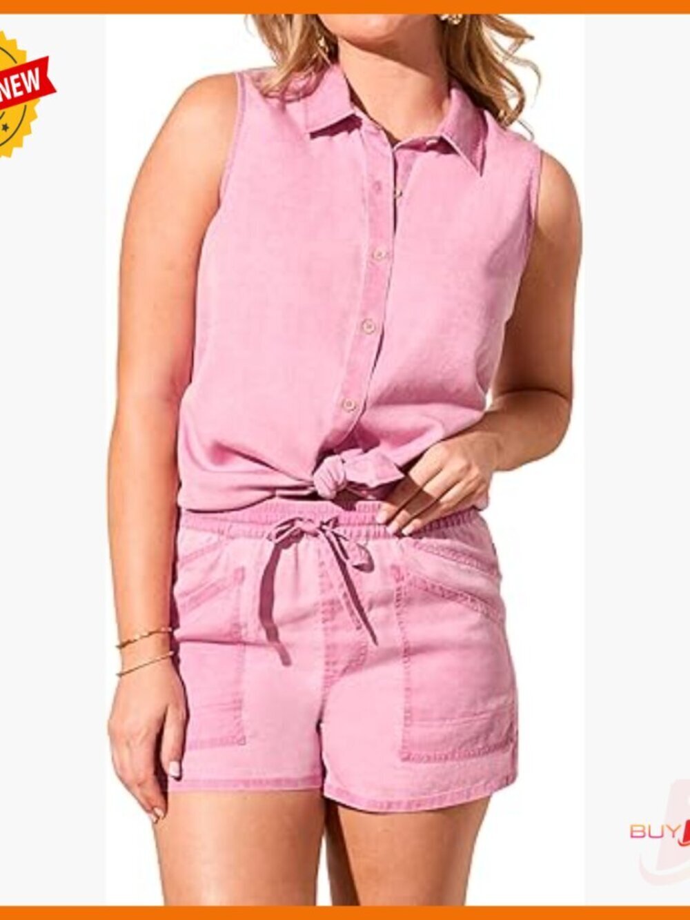 Sleeveless V-Neck Blouse Flowy Fit Crochet Trim Lightweight Jacquard